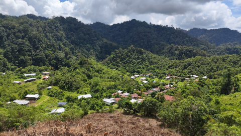 Lanskape Desa long jalan dari terlihat dari bukit